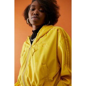 NWOT Adidas Originals Yellow Cropped Corduroy Zip-Through Hoodie S
